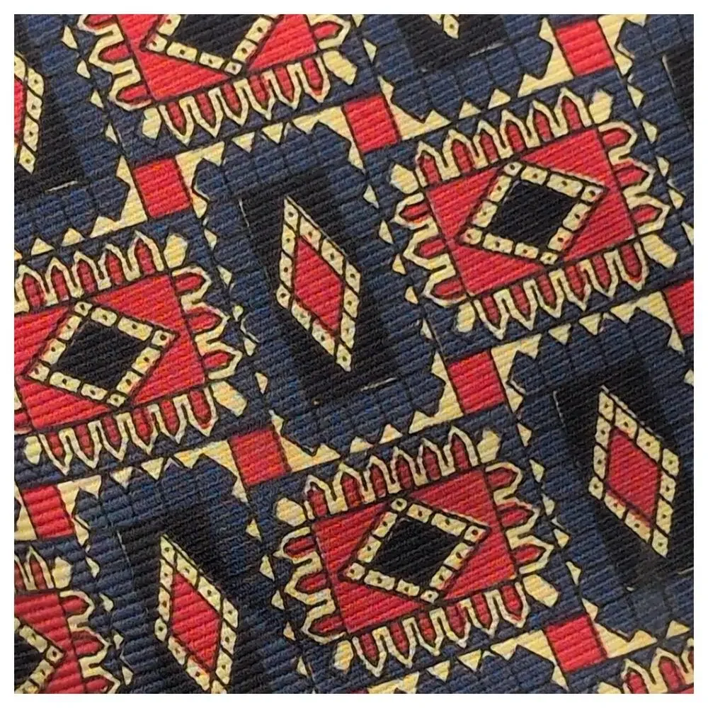 Polo Ralph Lauren Tie 100% Silk Red Blue Cream Rectangles Diamonds 90s 58.5